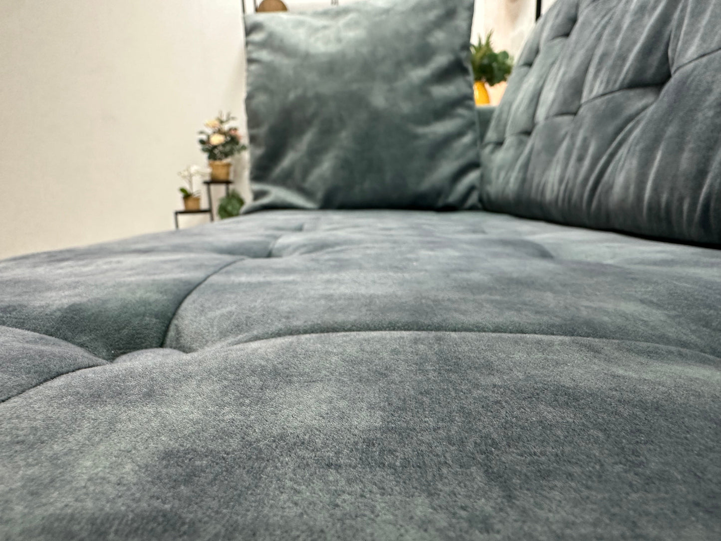 Umix Blauwe Velvet 2.5-Zits Zetel ~ Losse Rugkussens Met Afneembare Hoezen