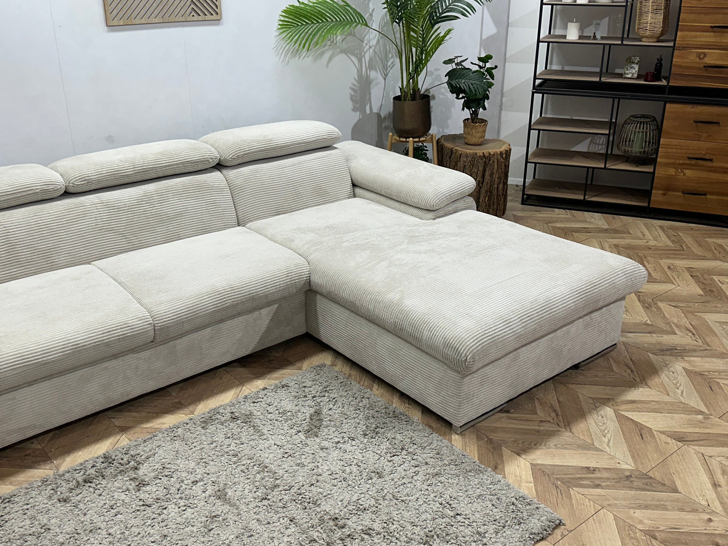 !Showroommodel! Witte Ribstof Hoekzetel ~ Verstelbare Hoofdsteunen