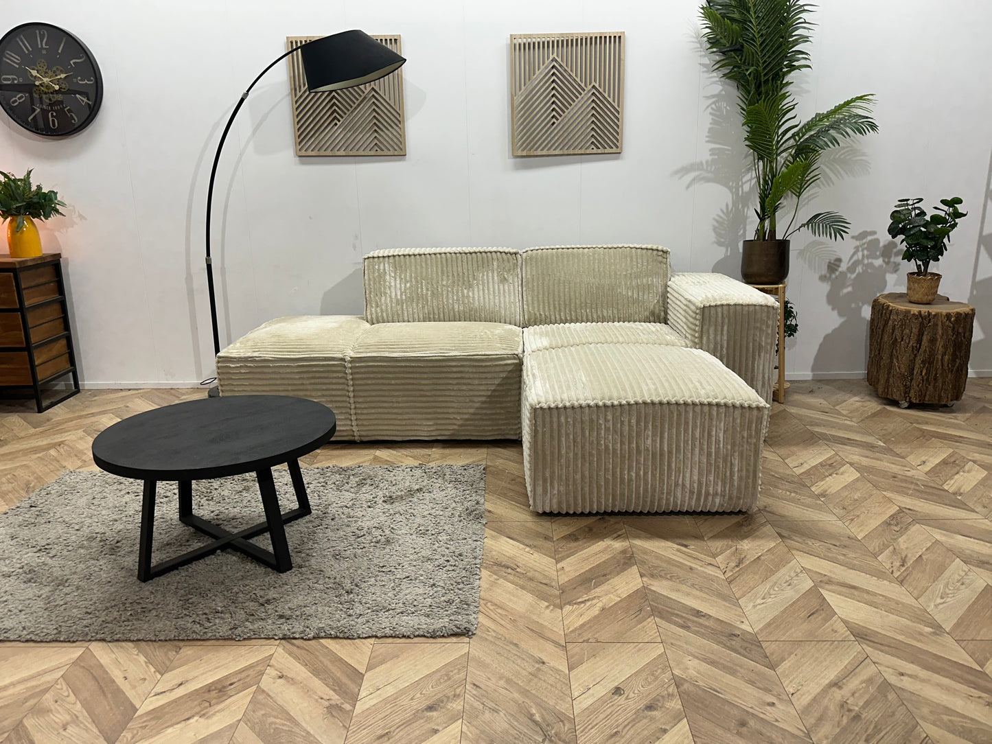 !Showroommodel! Witte/Crème Ribstof Design Hoekzetel