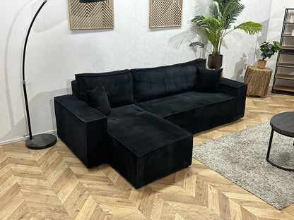 !Showroommodel! Zwarte Ribstof Hoekzetel ~ Slaapfunctie