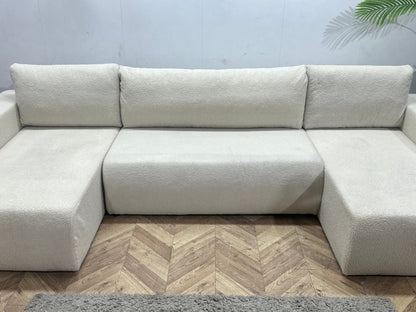 !Showroommodel! Witte Bouclé Stoffen U Zetel ~ Slaapfunctie