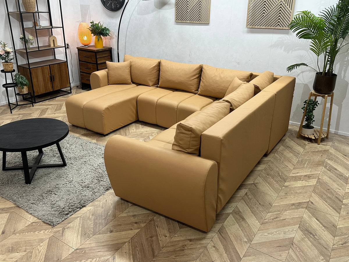 Licht Bruine Leather Look U Zetel ~ Slaapfunctie