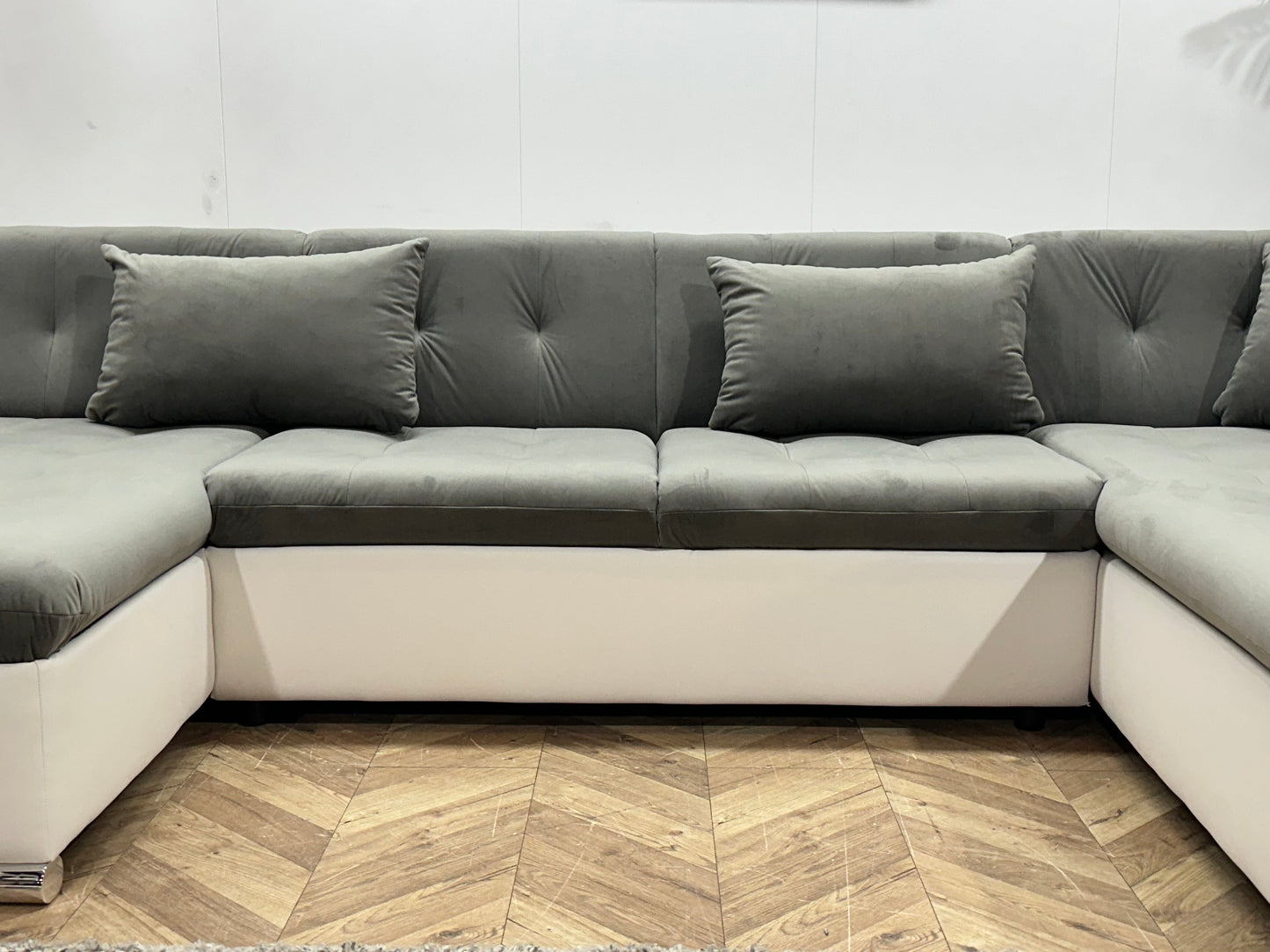 !Showroommodel! Grijze/Witte Velvet/Leather Look U Zetel