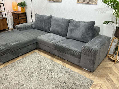 Antraciet Ribstof Hoekzetel ~ Losse Rugkussens Met Afneembare Hoezen