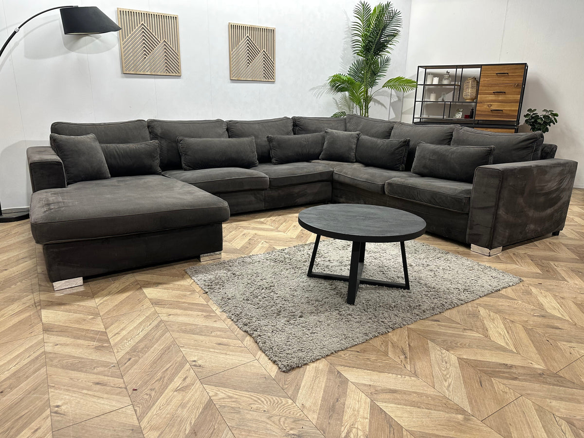 Antraciet Velvet U Zetel ~ Losse Kussens Met Afneembare Hoezen