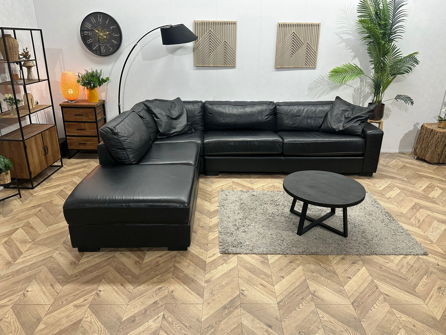 N-Joy Zwarte Leather Look Hoekzetel ~ Losse Kussens Met Afneembare Hoezen