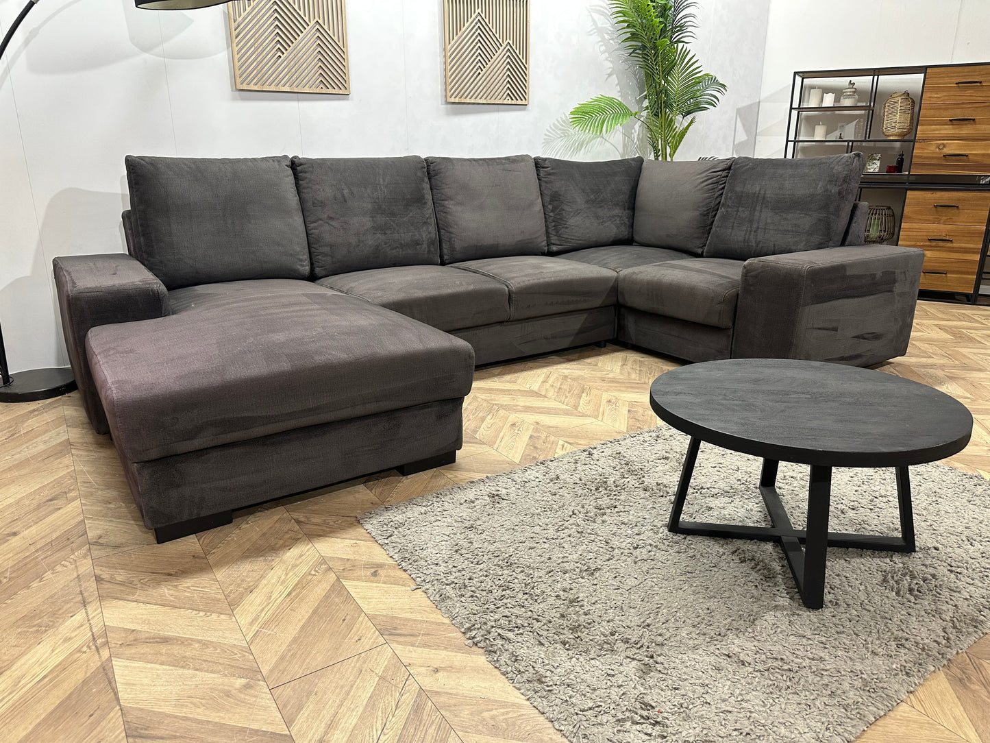 Antraciet Velvet U Zetel ~ Losse Rugkussens Met Afneembare Hoezen