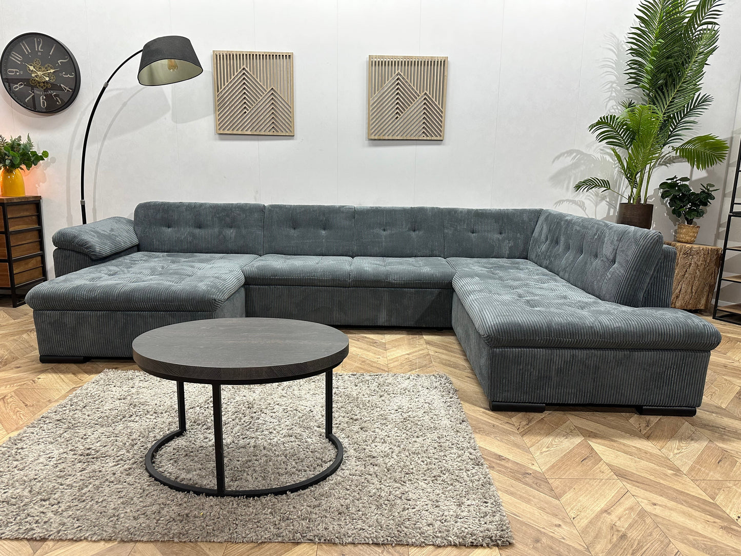 !Showroommodel! Blauwe Ribstof U Zetel ~ Vaste Kussens