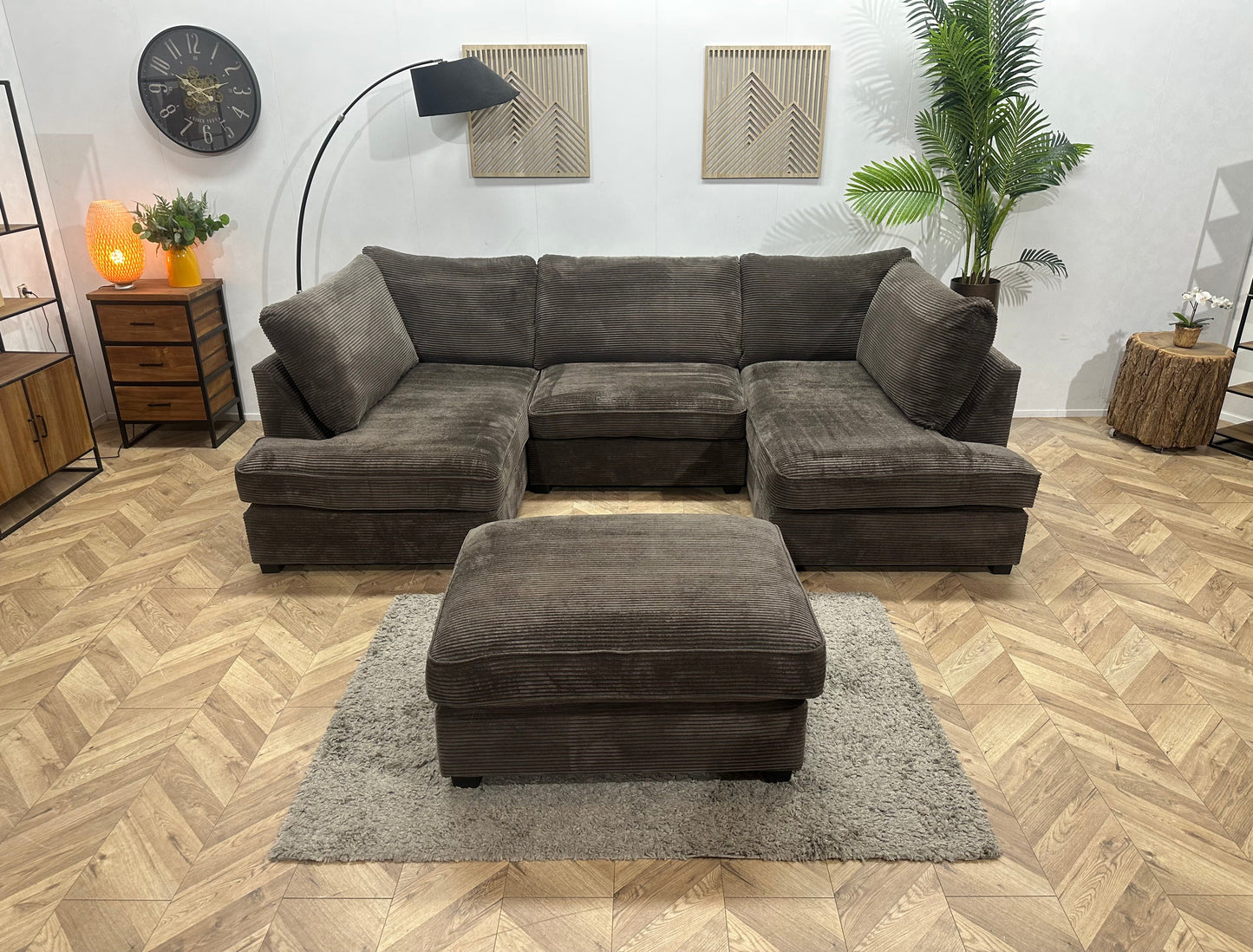 Taupe Ribstof U Zetel Inc Hocker ~ Losse Kussens Met Afneembare Hoezen