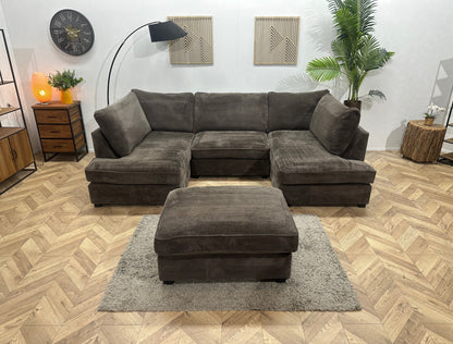 Taupe Ribstof U Zetel Inc Hocker ~ Losse Kussens Met Afneembare Hoezen