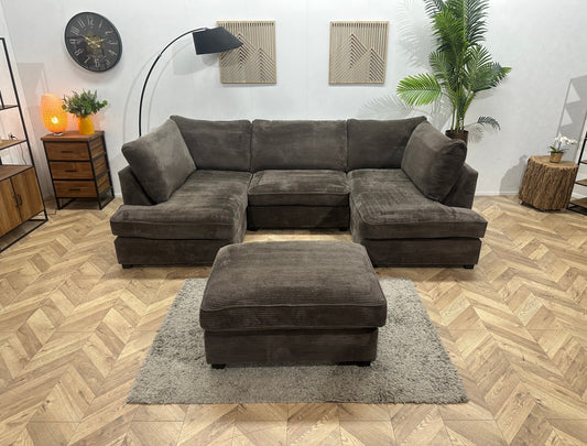 Taupe Ribstof U Zetel Inc Hocker ~ Losse Kussens Met Afneembare Hoezen