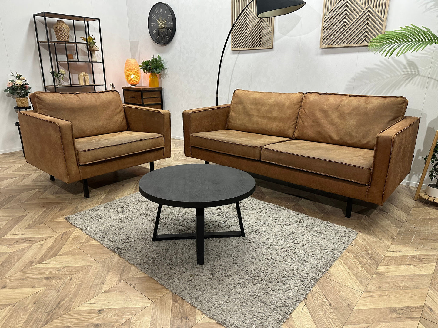 Be Pure Cognac Bruine Suede Stoffen Zetels Set ~ Losse Kussens Met Afneembare Hoezen