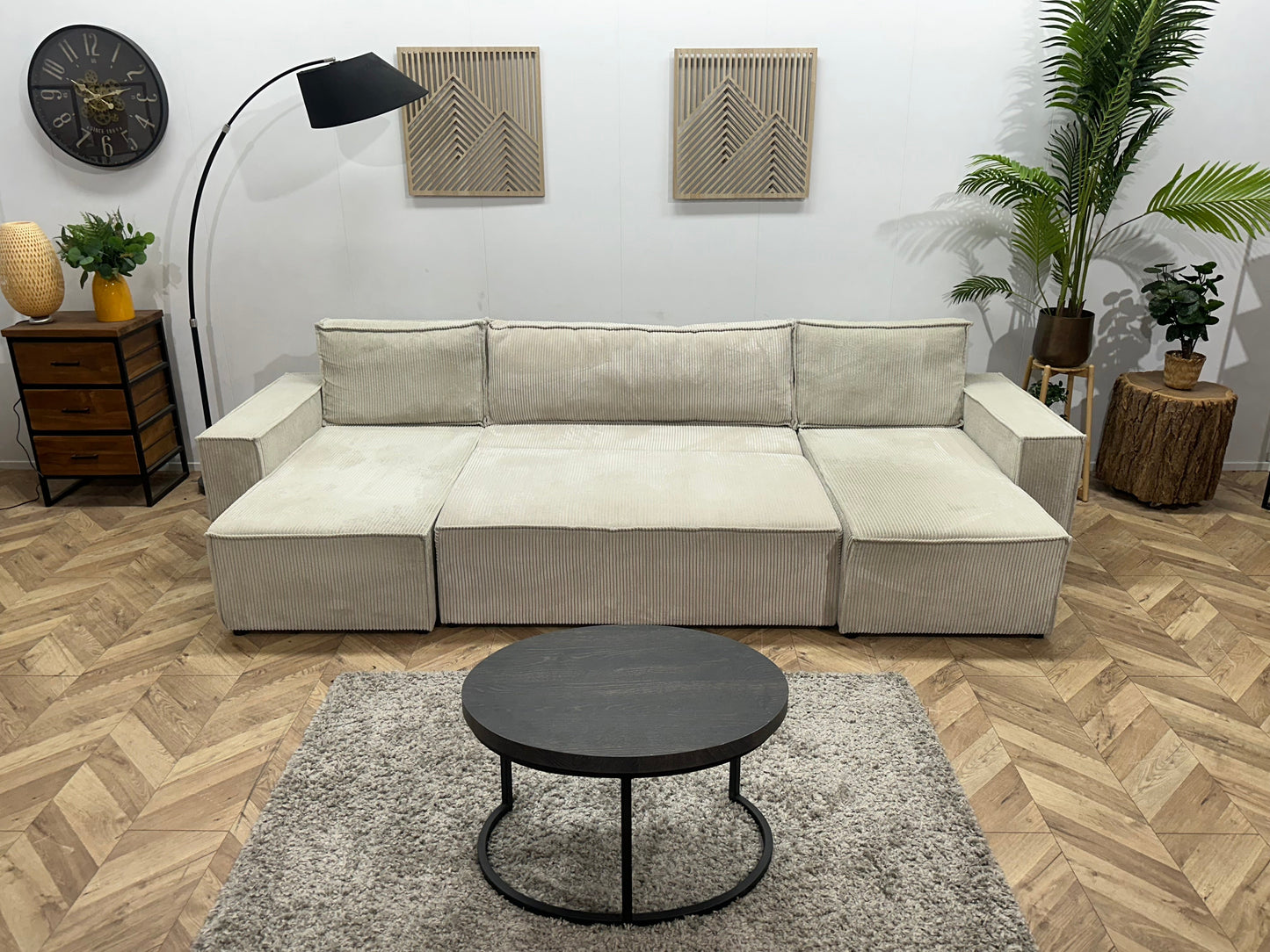 !Showroommodel! Witte Ribstof U Zetel ~ Slaapfunctie