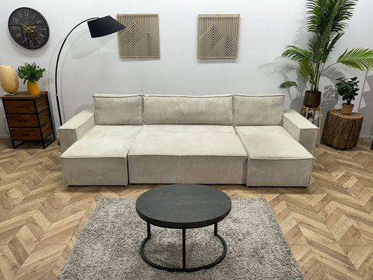 !Showroommodel! Witte Ribstof U Zetel ~ Slaapfunctie