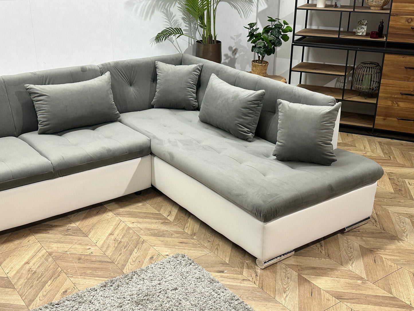 !Showroommodel! Grijze/Witte Velvet/Leather Look U Zetel