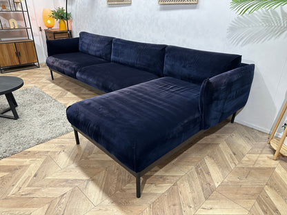 Blauwe Velvet Hoekzetel ~ Losse Rugkussens Met Afneembare hoezen