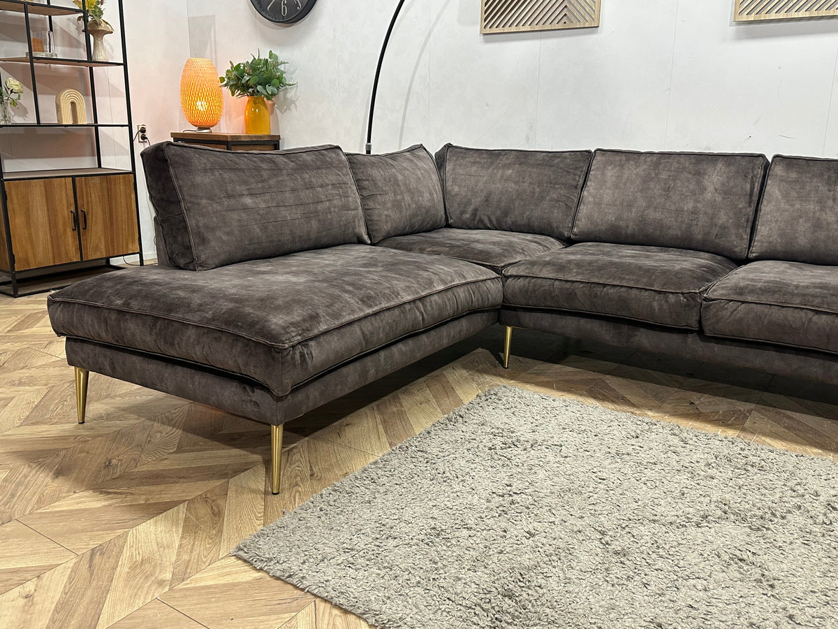Antraciet Velvet Hoekzetel ~ Losse Kussens Met Afneembare Hoezen