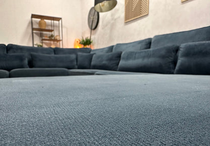Blauwe Velvet Ruime U Zetel ~ Losse Kussens Met Afneembare Hoezen