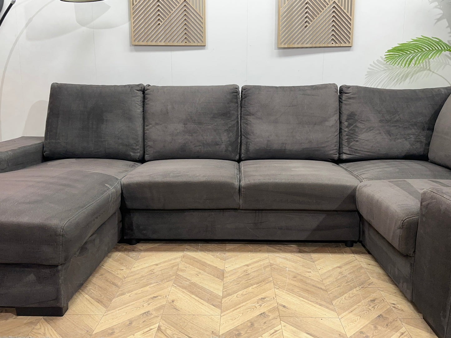 Antraciet Velvet U Zetel ~ Losse Rugkussens Met Afneembare Hoezen