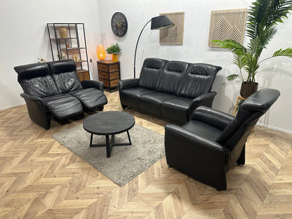 Zwarte Echt Lederen Zetels Set Inc Fauteuil ~ Relaxfunctie