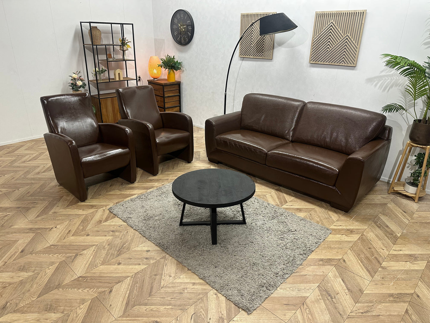Bruine Echt Lederen 2.5-Zits Zetel Inc Fauteuils ~ Geïmpregneerd
