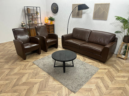 Bruine Echt Lederen 2.5-Zits Zetel Inc Fauteuils ~ Geïmpregneerd