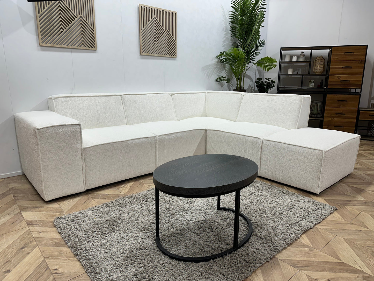 !Showroommodel! Witte Ribstof Hoekzetel ~ Vaste kussens