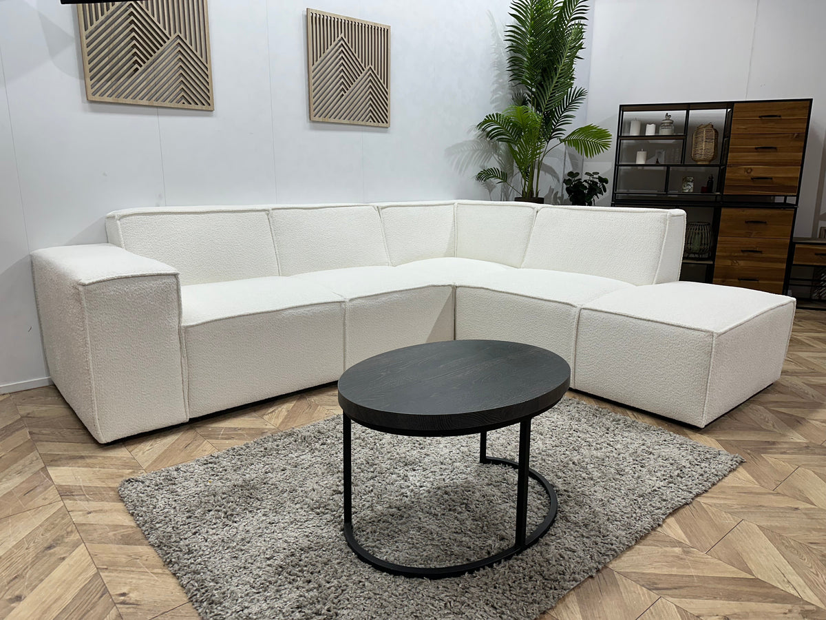 !Showroommodel! Witte Ribstof Hoekzetel ~ Vaste kussens