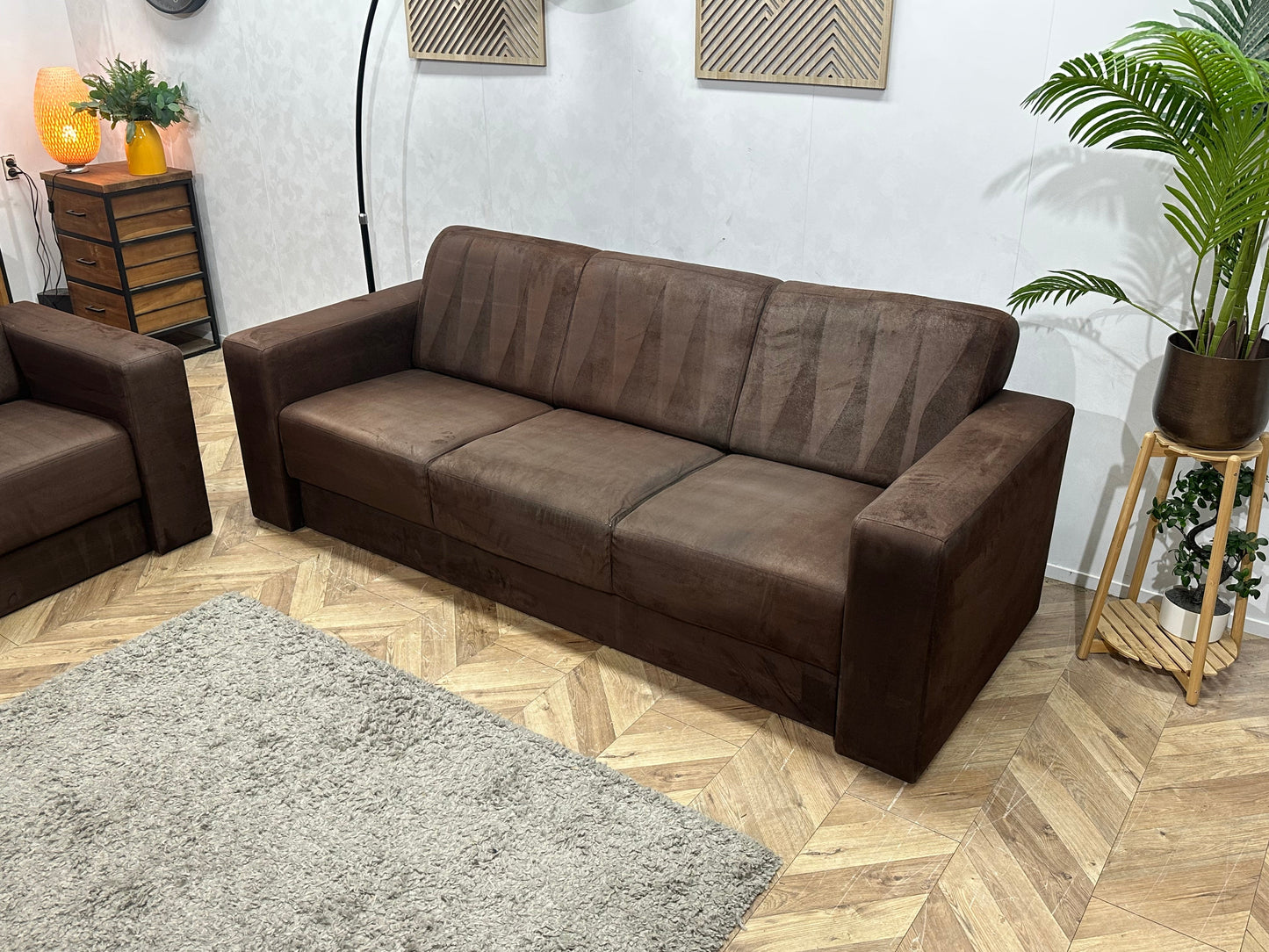 Bruine Suède Stoffen Zetels Set ~ Vaste Kussens