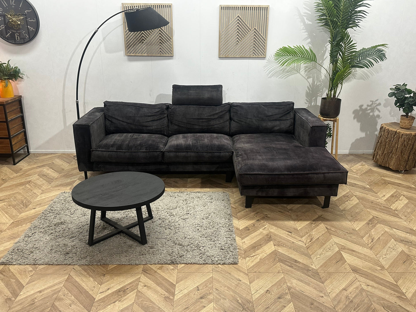 Antraciet Velvet Hoekzetel ~ Losse Kussens Met Afneembare Hoezen
