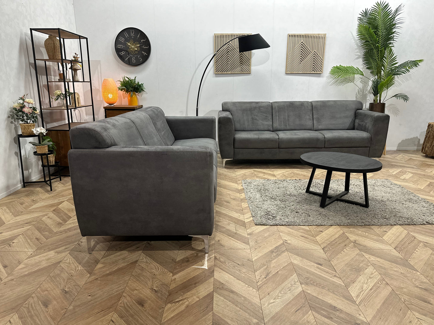 Antraciet Suède Stoffen Zetels Set ~ Vaste Kussens