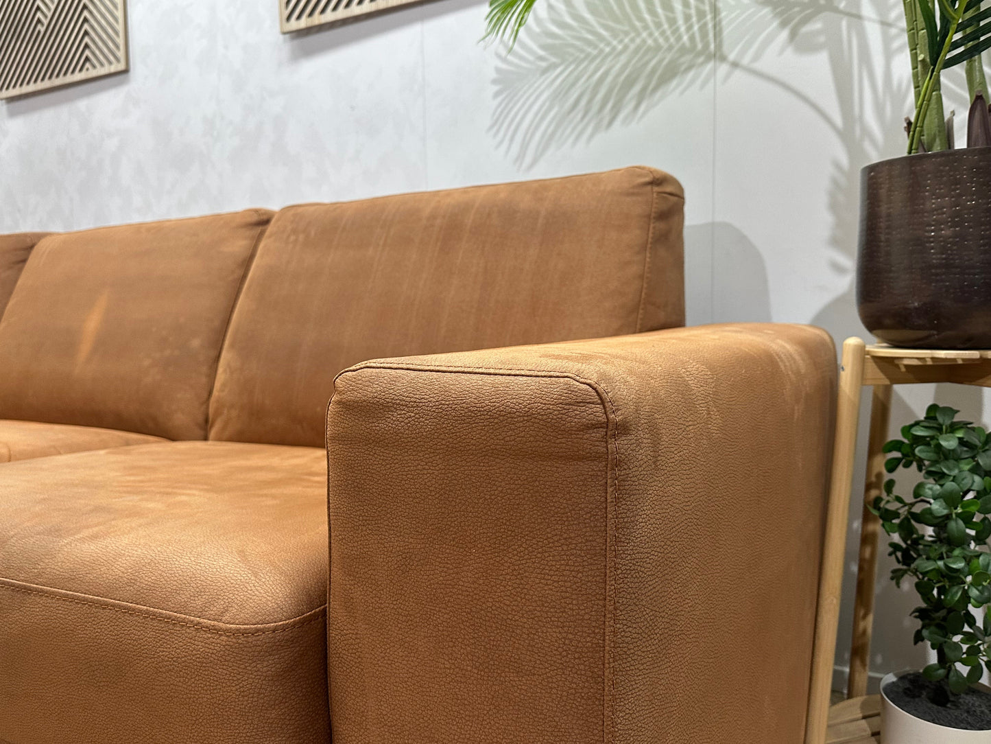 Cognac Bruine Suède Stoffen 3-Zits Zetel Inc Hocker ~ Inruilvoordeel