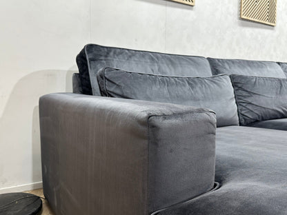 Grijze/Blauwe Velvet Hoekzetel ~ Losse Kussens Met Afneembare Hoezen
