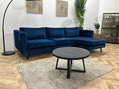 Blauwe Velvet Hoekzetel ~ Losse Kussens Met Afneembare Hoezen