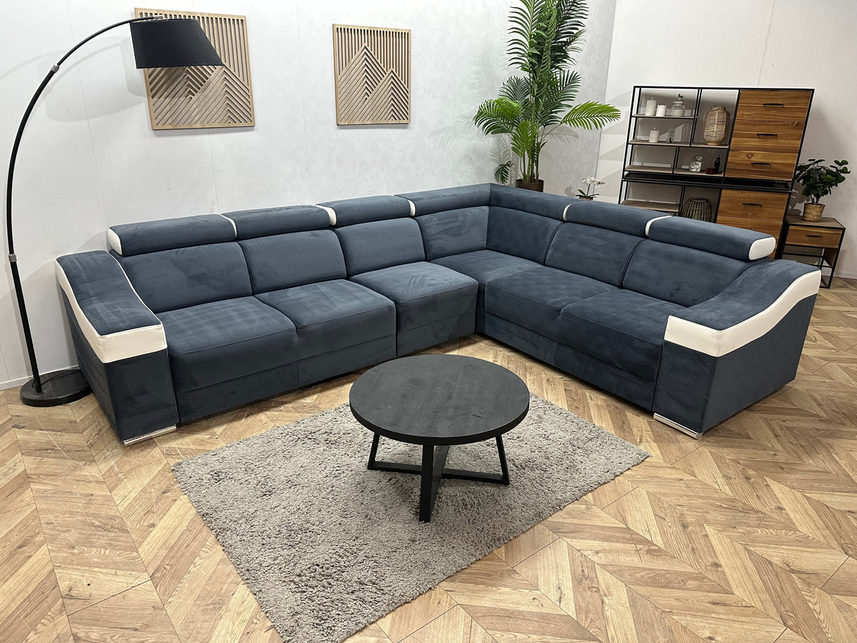 Blauwe/Witte Velvet/Leather Look Hoekzetel ~ Meerdere Opstellingen