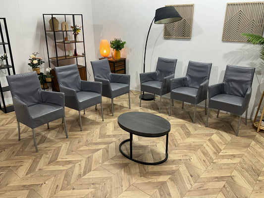 Grijze Echt Lederen Stoelen Set