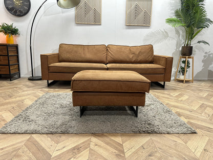 Cognac Bruine Suède Stoffen 2.5-Zits Inc Hocker ~ Losse Kussens Met Afneembare Hoezen