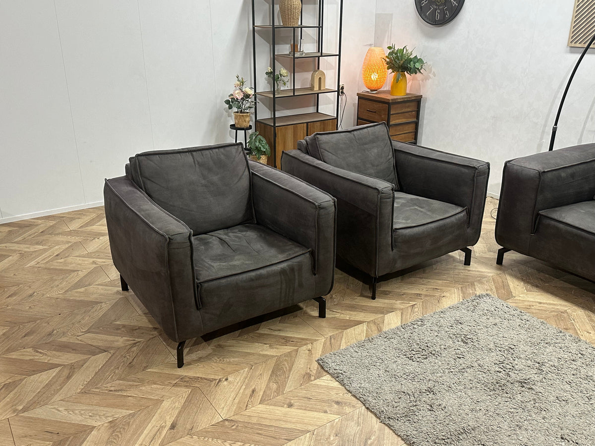 Antraciet Suède Stoffen Zetels Set ~ Losse Rugkussens Met Afneembare Hoezen