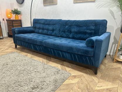 Blauwe Velvet 3-Zits Zetel ~ Losse Kussens Met Afneembare Hoezen