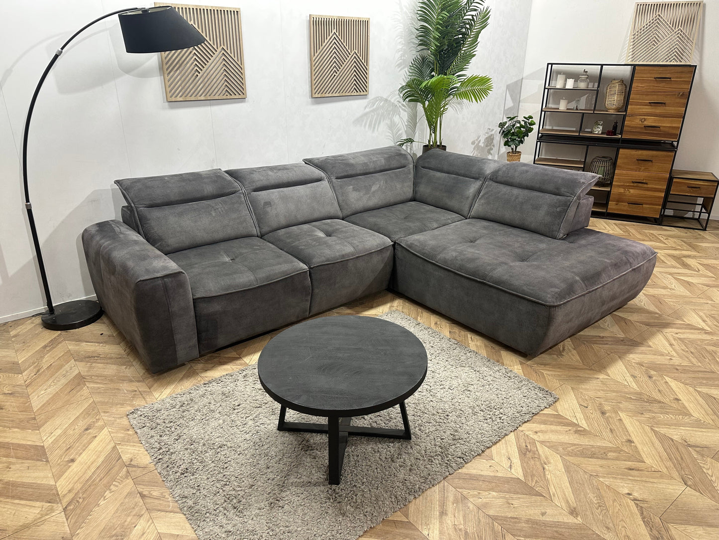Antraciet Velvet Hoekzetel ~ Opbergruimte