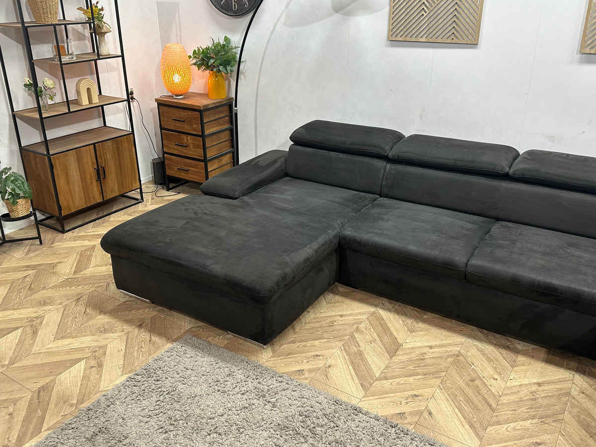 Zwarte Velvet U Zetel ~ Verstelbare Arm/Hoofdsteunen