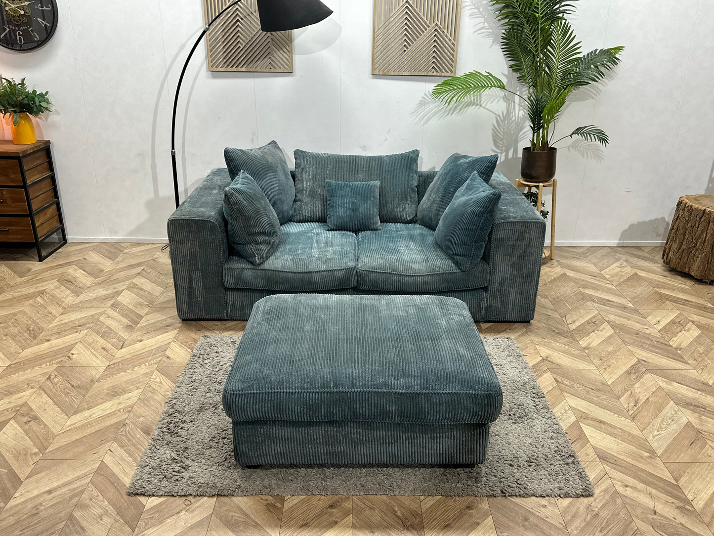 Blauwe Ribstof 2.5-Zits Zetel ~ Losse Kussens Met Afneembare Hoezen