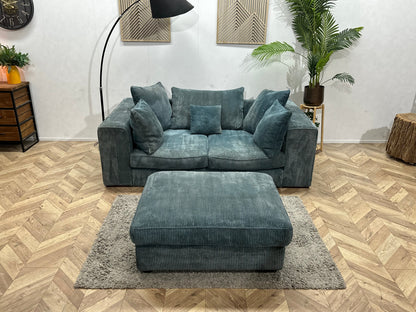 Blauwe Ribstof 2.5-Zits Zetel ~ Losse Kussens Met Afneembare Hoezen