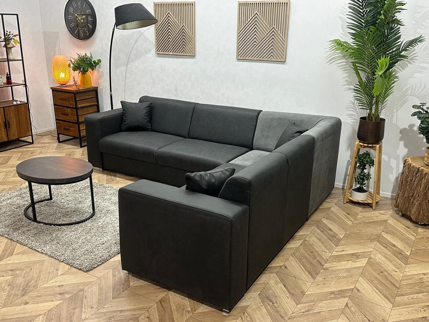 !Showroommodel! Antraciet/Grijze Suède Lederen/Velvet Hoekzetel