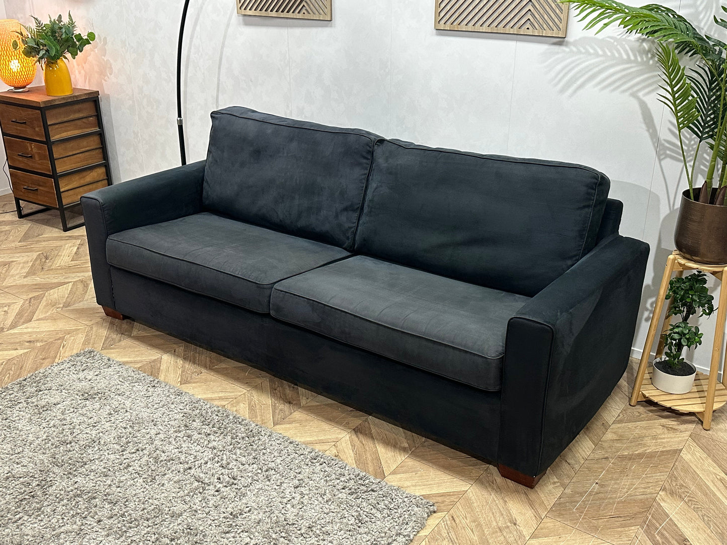 Zwarte Velvet 2.5-Zits Zetel ~ Losse Kussens Met Afneembare Hoezen