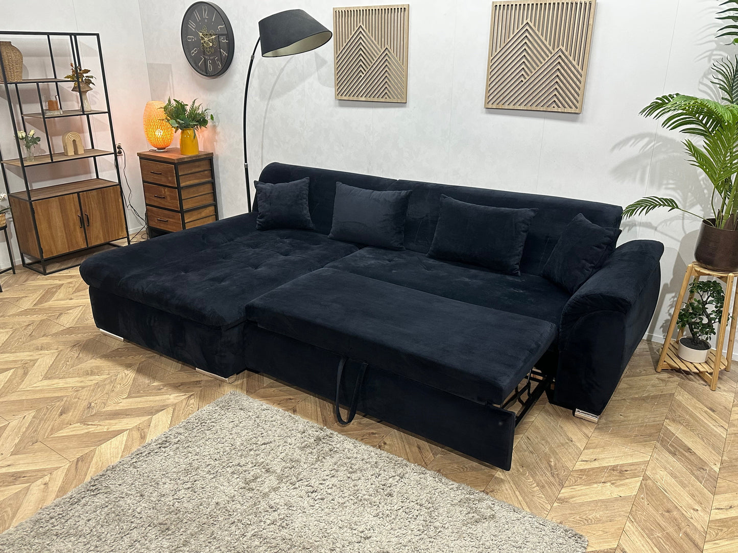 !Showroommodel! Zwarte Velvet Hoekzetel ~ Slaapfunctie