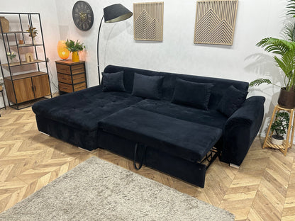 !Showroommodel! Zwarte Velvet Hoekzetel ~ Slaapfunctie
