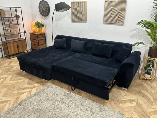 !Showroommodel! Zwarte Velvet Hoekzetel ~ Slaapfunctie