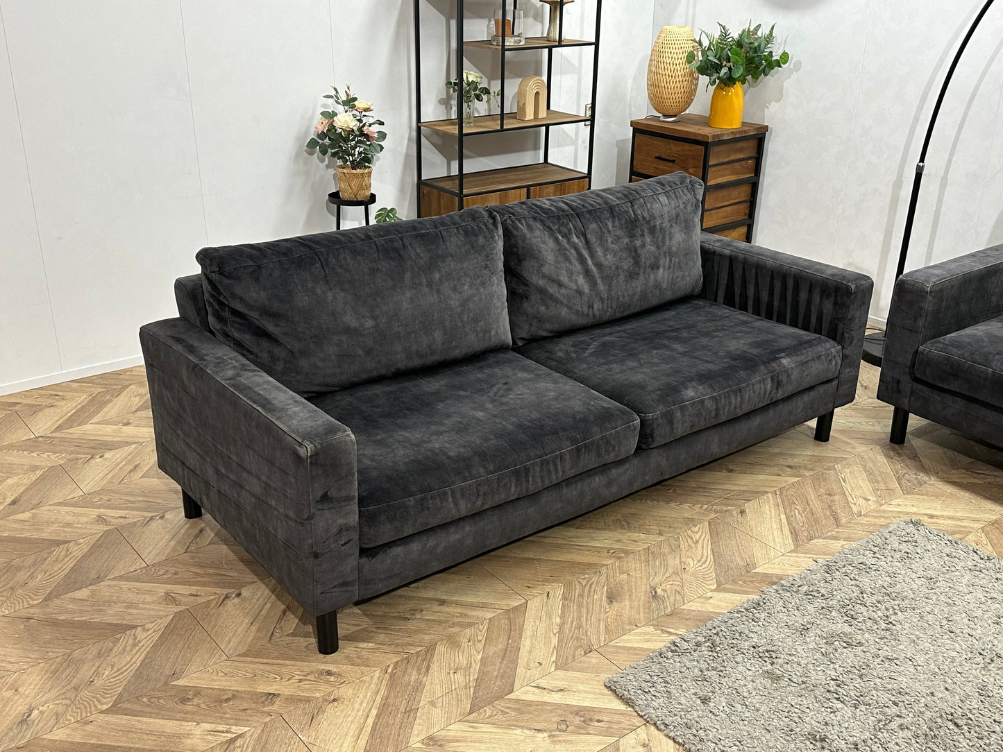 Antraciet Velvet Zetels Set ~ Losse Kussens Met Afneembare Hoezen