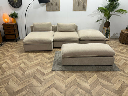 !Showroommodel! Beige Suède Stoffen Hoekzetel Inc Hocker